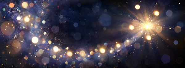 Gwiazda Bożego Narodzenia Błyszczącymi Rozproszonymi Światłami Abstrakcyjnej Niebieskiej Nocy — Zdjęcie stockowe