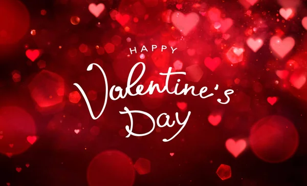 Happy Valentines Day Handwriting Text Abstract Defocused Red Background — 图库照片