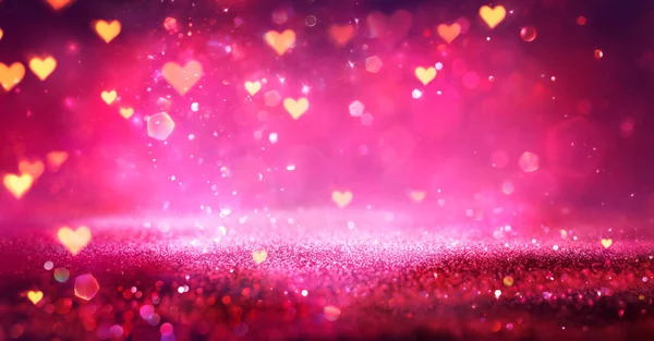 Shiny Pink Glitter Hearts Lights Abstract Defocused Background Valentines Day — Stockfoto