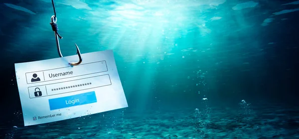 Phishing Login Account Attached Fishing Hook Risk Hacking Username Password — Stock Photo, Image