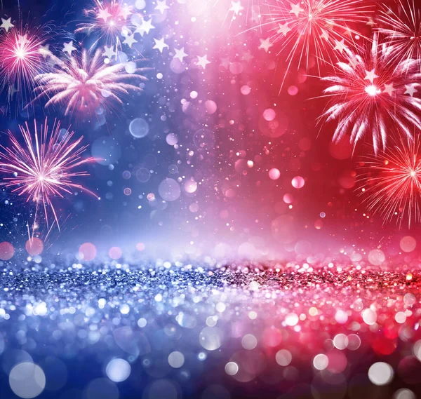 Usa Csillogó Tűzijáték Amerikai Párt Elvont Defocused Glittering Függetlenség Napja — Stock Fotó