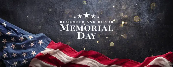 Memorial Day Card Usa Flag Sort Med Abstrakt Bokeh Husk Stock-billede