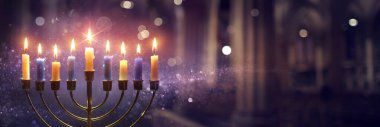 Hanukkah Menorah - Parlayan ve Parlayan Mumlar - Soyut Odaklanmış Arkaplan