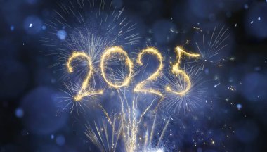 2025 Yeni Yıl Kutlaması Mavi Gece Havai fişekleriyle