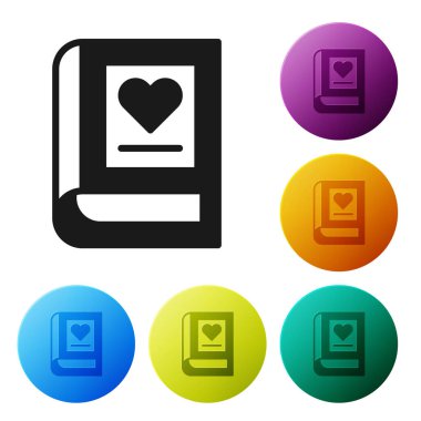 Siyah tıp kitabı simgesi beyaz arkaplanda izole edilmiş. Simgeleri renk daire düğmelerine ayarla. Vektör.