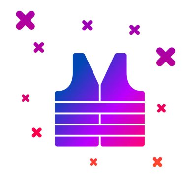 Renkli Hayat Ceketi simgesi beyaz arkaplanda izole edildi. Can yeleği ikonu. Olağanüstü bir spor. Spor malzemeleri. Kademeli rastgele dinamik şekiller. Vektör.