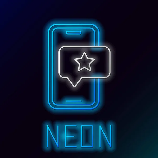 Gloeiende Neon Lijn Mobiele Telefoon Met Beoordeling Pictogram Geïsoleerd Zwarte — Stockvector