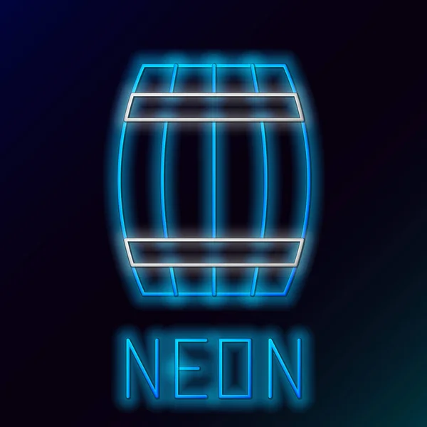 Gloeiende Neon Lijn Houten Vat Pictogram Geïsoleerd Zwarte Achtergrond Alcoholvat — Stockvector