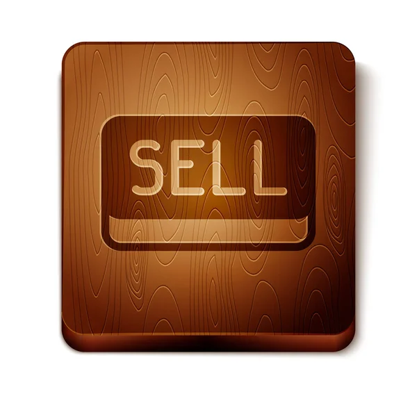 ブラウン白の背景に隔離されたボタンのアイコンを販売します 株式投資市場の概念 木製の正方形のボタン ベクトル — ストックベクタ