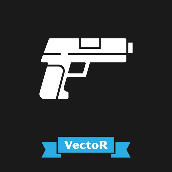 White Pistol Gun Icon Isolated Black Background Police Military Handgun — Stock Vector