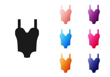 Siyah Yaz plaj mayo ikonu beyaz arka planda izole edilmiş. Plaj kadını modası. Simgeleri renklendirin. Vektör.