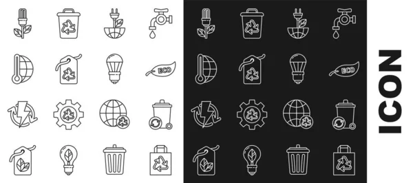 Set Line Sac Provisions Papier Avec Recyclage Symbole Corbeille Feuille — Image vectorielle