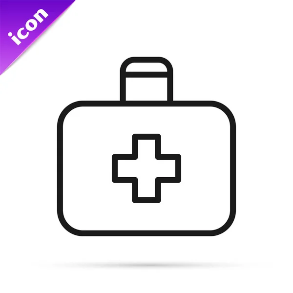 Black Line First Aid Kit Icon Isolated White Background Medical — Stock Vector