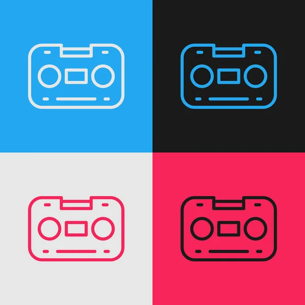 Pop Art Line Retro Ses Kaset Ikonu Renk Arkaplanında Izole — Stok Vektör