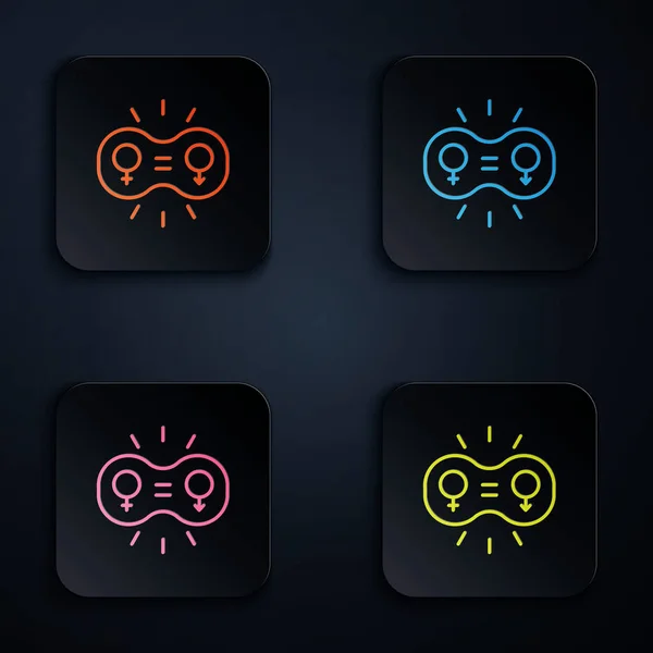 Color Neon Line Gender Equality Icon Isolated Black Background Equal — Stockvector