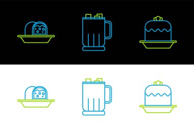 Marzipan kremalı kek ve kremalı sıcak çikolata bardağı. Vektör.