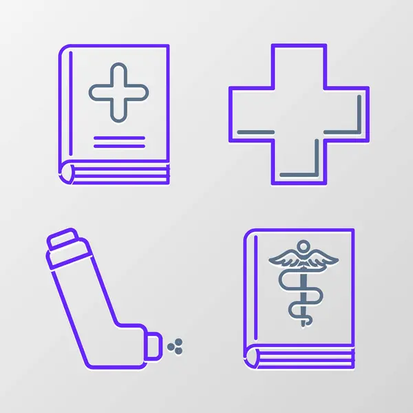 Set Line Medizinisches Buch Inhaler Cross Krankenhaus Medizinische Und Ikone — Stockvektor