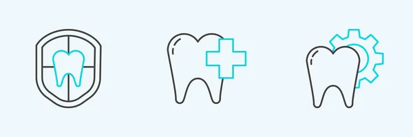 Set Line Procedimiento Tratamiento Dental Clínica Protección Dental Para Cuidado — Vector de stock