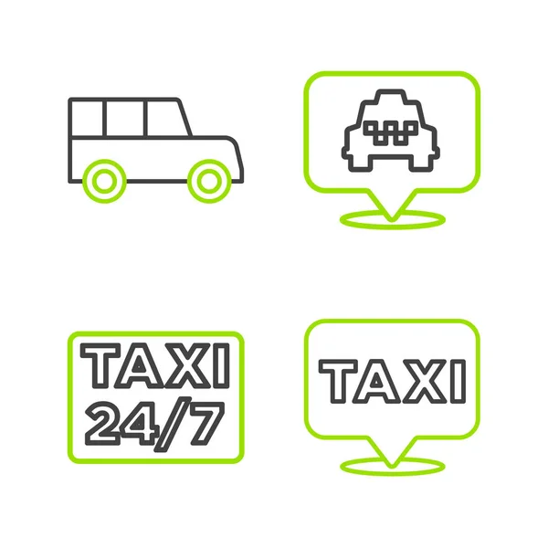 Set Line Location Taxi Car Icon Vector — Stock Vector
