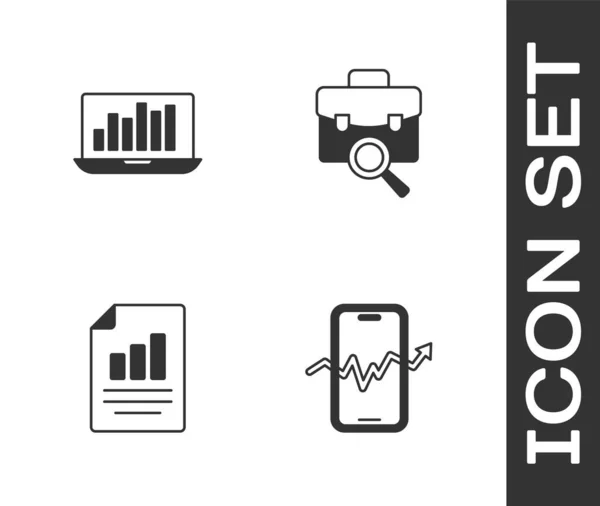 Définir Mobile Stock Trading Ordinateur Portable Avec Graphique Document Icône — Image vectorielle