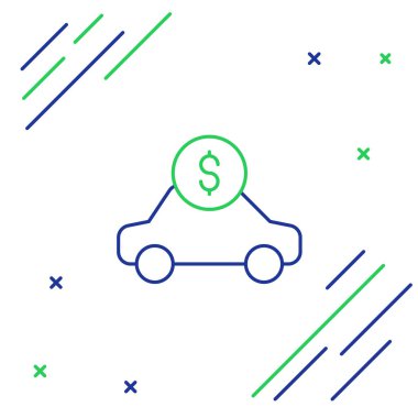 Çizgi Araba kiralama ikonu beyaz arka planda izole edildi. Araba tabelası kirala. Anahtarlı araba. Otomobil tamir servisi konsepti. Renkli taslak konsepti. Vektör