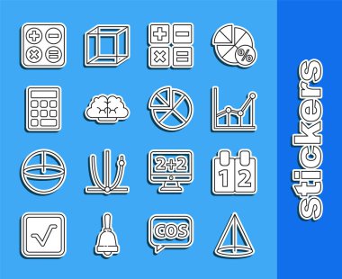 Çizgi, çizelge, grafik, diyagram, matematik fonksiyonu kosinüs, Sigma sembolü, tüy ve mürekkep, üçgen matematiği, kare kökü ve abaküs simgesini ayarla. Vektör