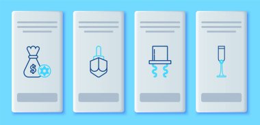 Hanukkah dreidel, kenarda duran Ortodoks Yahudi şapkası, David 'in para çantası yıldızı, madeni para ve kadeh ikonu. Vektör