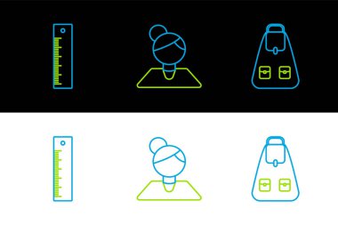 Sırt çantası, cetvel ve öğretmen simgesi. Vektör