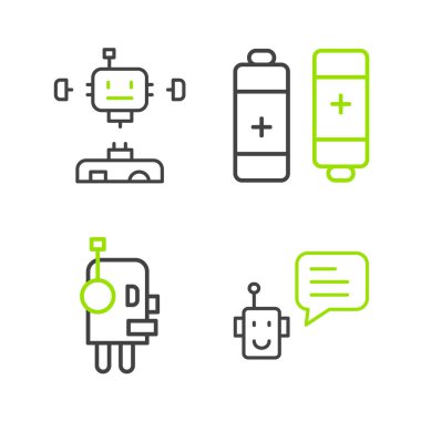Robot, Robot, Batarya ve Parçalanmış Robot simgesini ayarla. Vektör