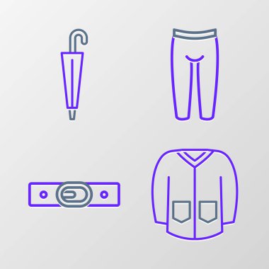 Çizgili süveter, kemer, tayt ve şemsiye simgesi. Vektör