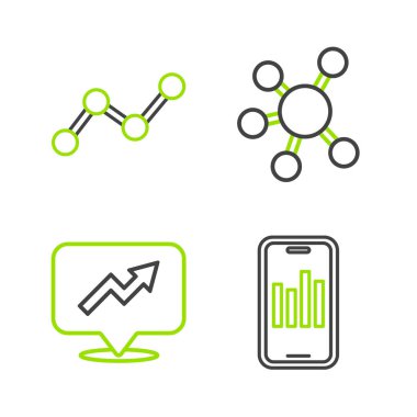 Çizgi Mobil 'i grafik, finansal büyüme, Proje ekibi tabanı ve grafik grafik ikonu ile ayarla. Vektör