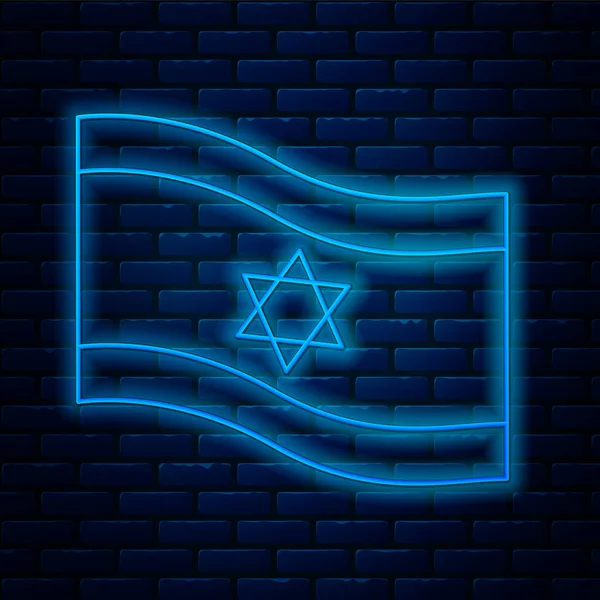 Brillante Línea Neón Bandera Israel Icono Aislado Fondo Pared Ladrillo — Archivo Imágenes Vectoriales