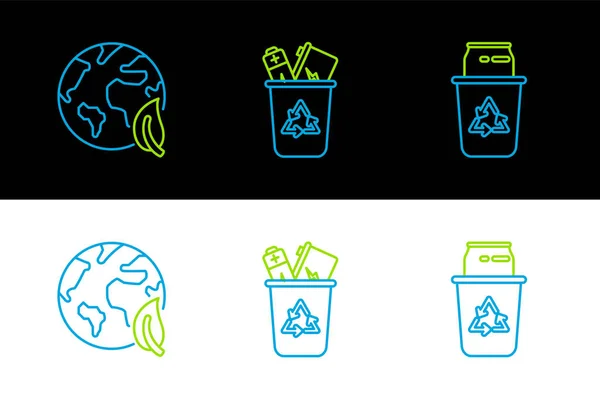 Σετ Γραμμή Ανακυκλώστε Δοχείο Σύμβολο Ανακύκλωσης Και Μπορεί Φύλλο Και — Διανυσματικό Αρχείο