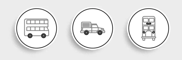 Set Line Double Decker Bus Delivery Cargo Truck Vehicle Icon — Stock Vector