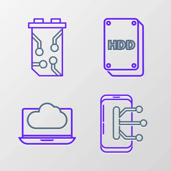 Définir Ligne Smartphone Téléphone Mobile Transfert Stockage Données Technologie Cloud — Image vectorielle