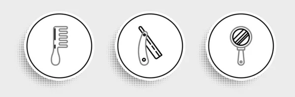 Set Line Hand Mirror Hairbrush Straight Razor Icon Vector — Stock Vector