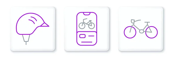 Set Line Bicycle Helmet Rental Mobile App Icon Vector — Stock Vector