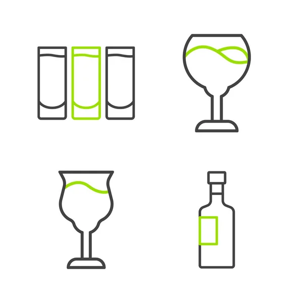 Setzen Sie Linie Weinflasche Glas Und Shot Symbol Vektor — Stockvektor