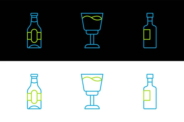 设置系列酒瓶 啤酒和玻璃杯图标 — 图库矢量图片