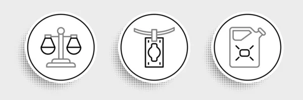 设置直线罐燃料 正义标尺和洗钱图标 — 图库矢量图片