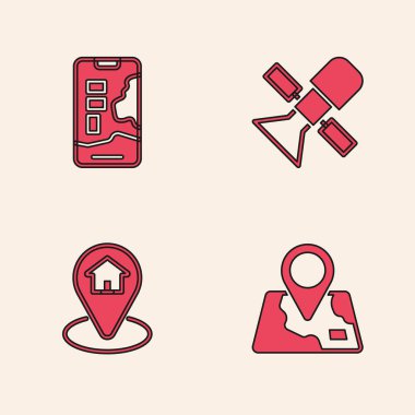 Katlanmış haritayı konum işaretleyicisi, şehir navigasyonu, uydu ve konum ev simgesi ile ayarla. Vektör