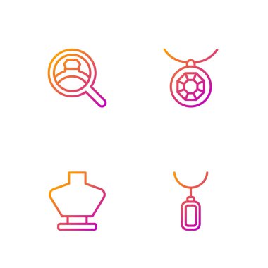 Kolye, kolye mankeni, pırlanta nişan yüzüğü ve... Renk simgeleri. Vektör