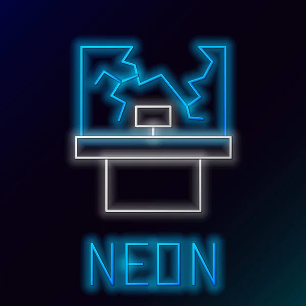 Glödande Neon Line Brutna Fönster Ikonen Isolerad Svart Bakgrund Skadat — Stock vektor