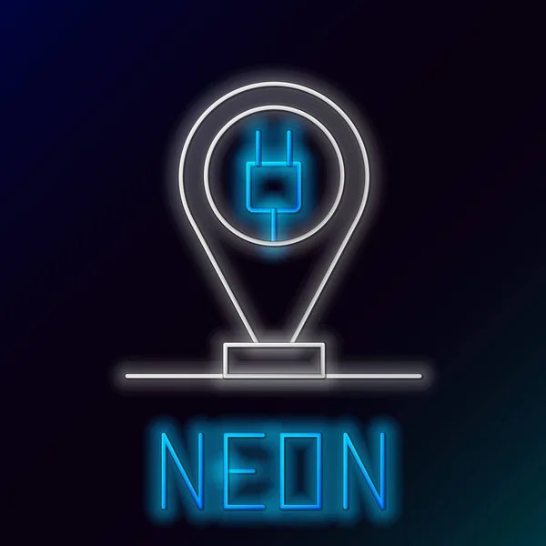 Žhnoucí Neonová Čára Nabíjení Parkovací Elektrické Auto Ikony Izolované Černém — Stockový vektor