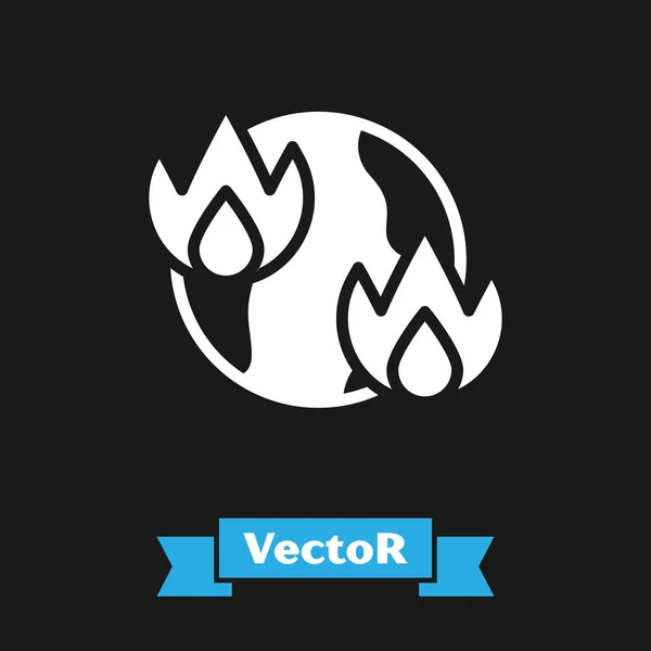 White Global Warming Fire Icon Isoliert Auf Schwarzem Hintergrund Vektor — Stockvektor