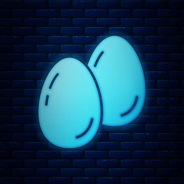 Glowing Neon Easter Eggs Icon Isolated Brick Wall Background Happy — Stock Vector