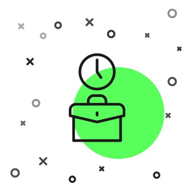 Siyah çizgi çalışma zamanı simgesi beyaz arkaplanda izole edildi. Ofis çalışanı. Çalışma saatleri. İş çantası. Vektör.