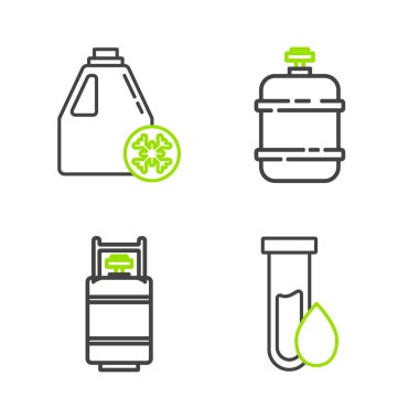 Petrol test tüpü, propan gazı tankı ve antifriz kutusu ikonu ayarlayın. Vektör.