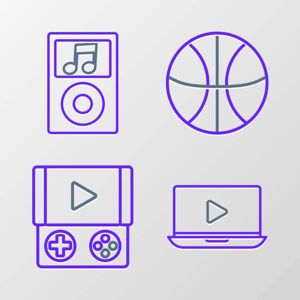 Set Line Online Spielen Video Tragbare Spielkonsole Basketball Ball Und — Stockvektor