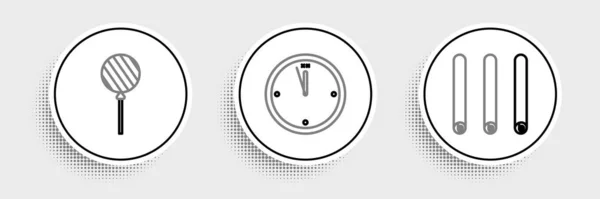 Définir Ligne Trois Bâtons Roulés Cannelle Sucette Icône Horloge Vecteur — Image vectorielle